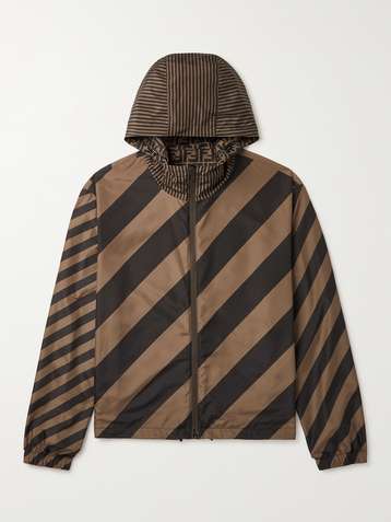 FENDI Reversible Logo-Print Striped Shell Hooded Jacket