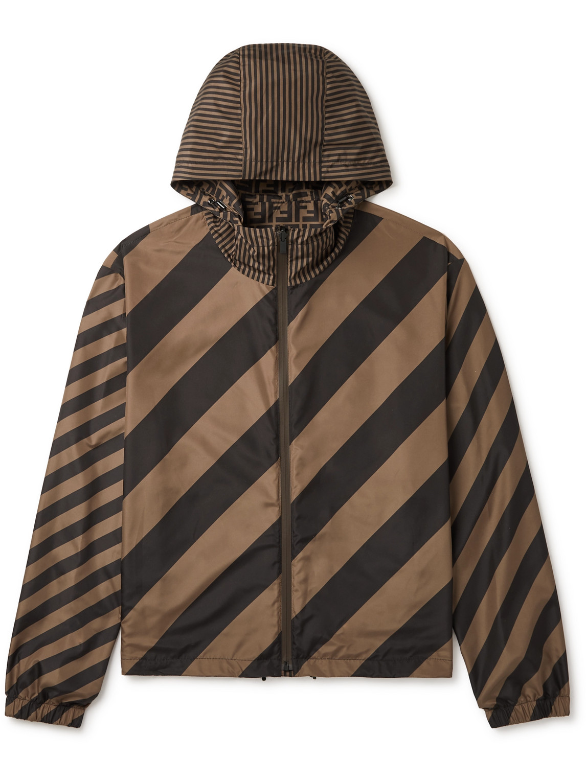 Reversible Logo-Print Striped Shell Hooded Jacket