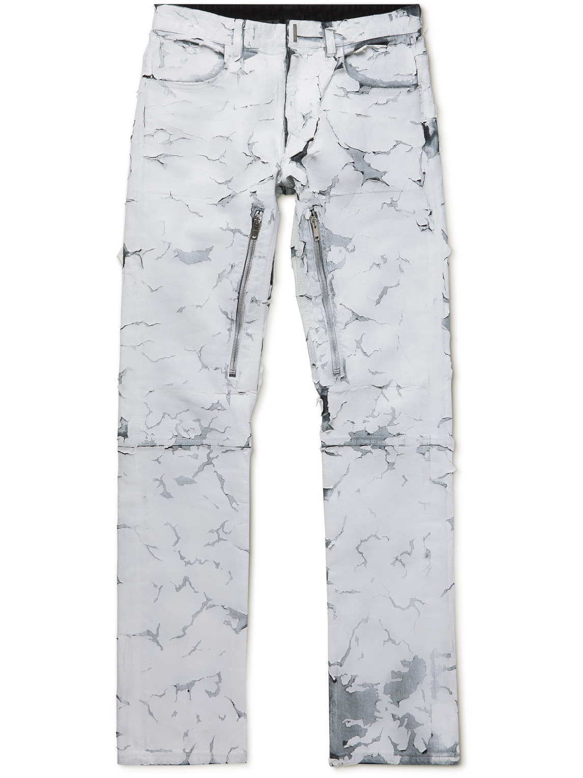 Slim-fit Zip-embellished Painted Denim Jeans In Metallic