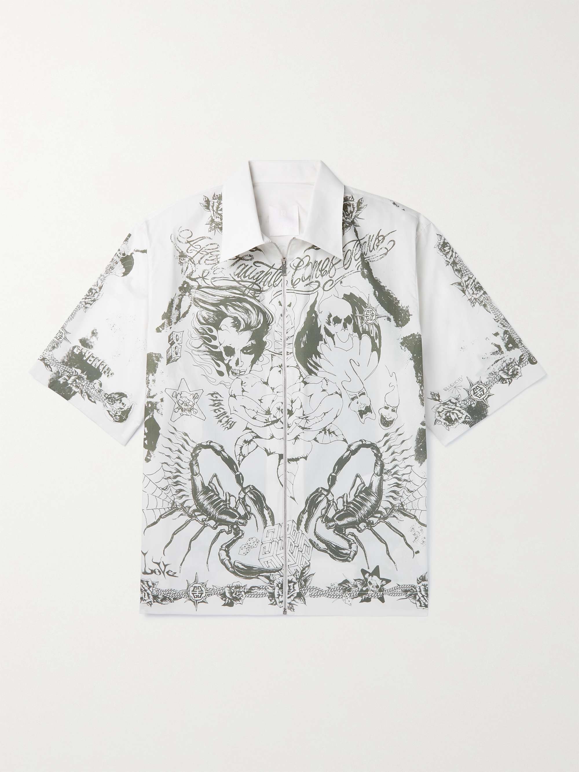 GIVENCHY Printed Cotton-Poplin Zip-Up Shirt