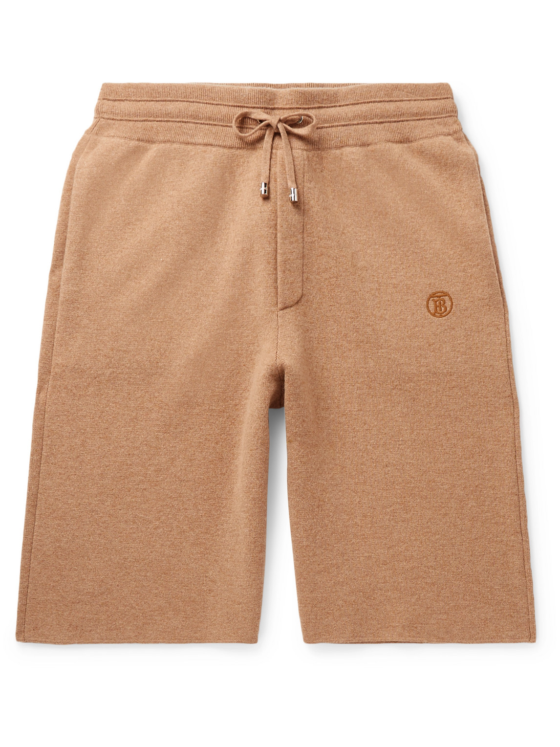 BURBERRY WIDE-LEG LOGO-EMBROIDERED CASHMERE DRAWSTRING SHORTS