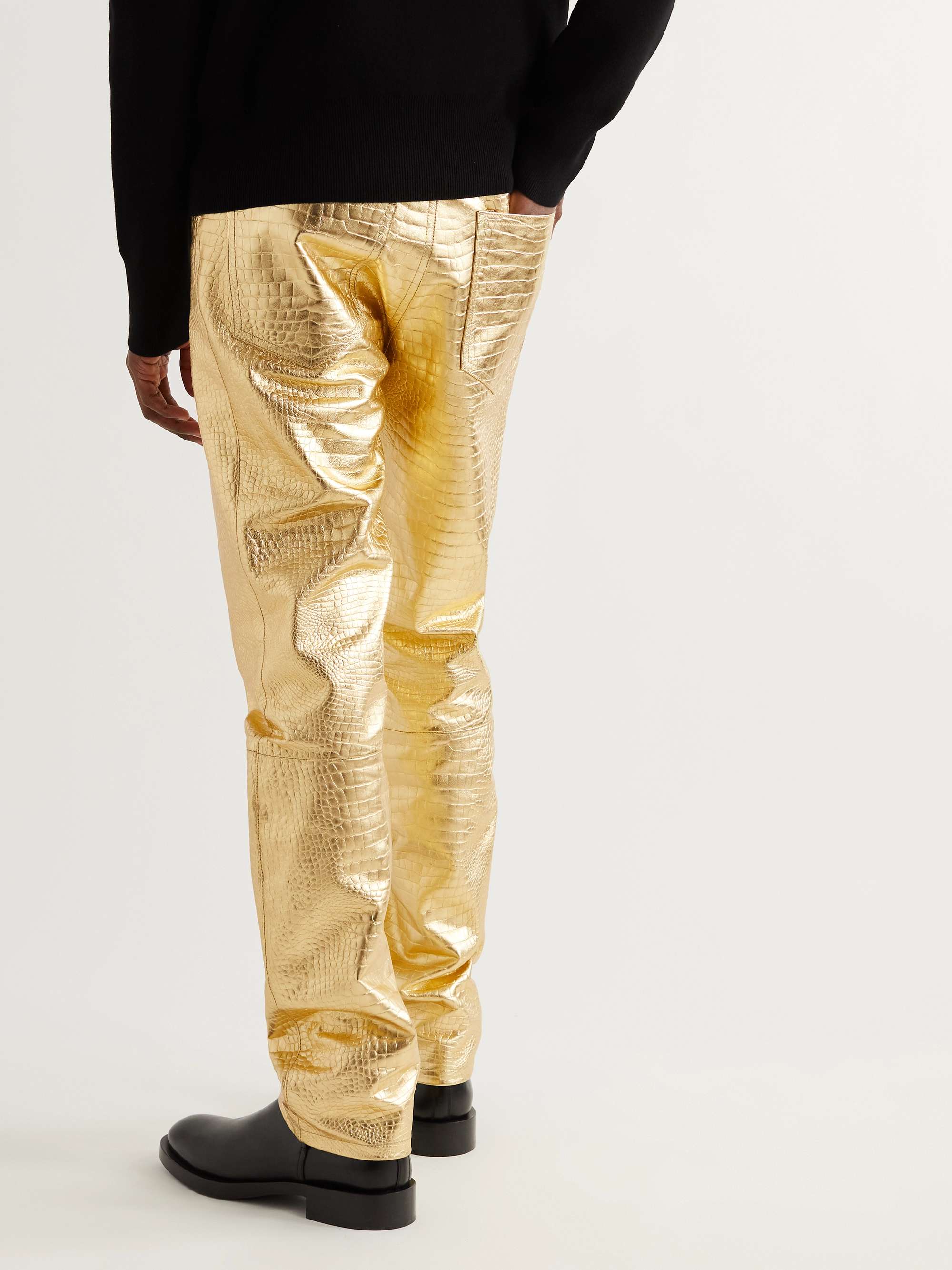GIVENCHY Croc-Effect Metallic Leather Trousers
