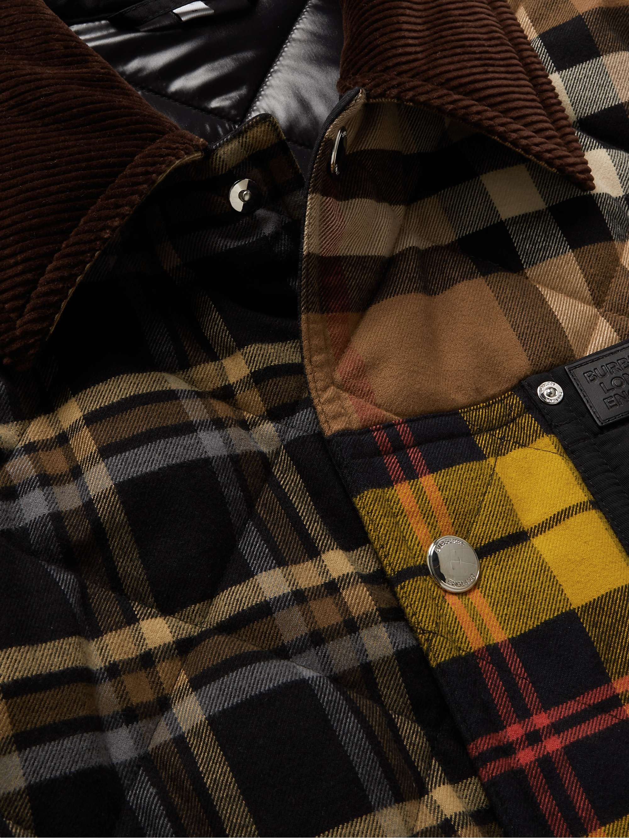 BURBERRY Corduroy and Nylon-Trimmed Patchwork Cotton-Flannel Overshirt