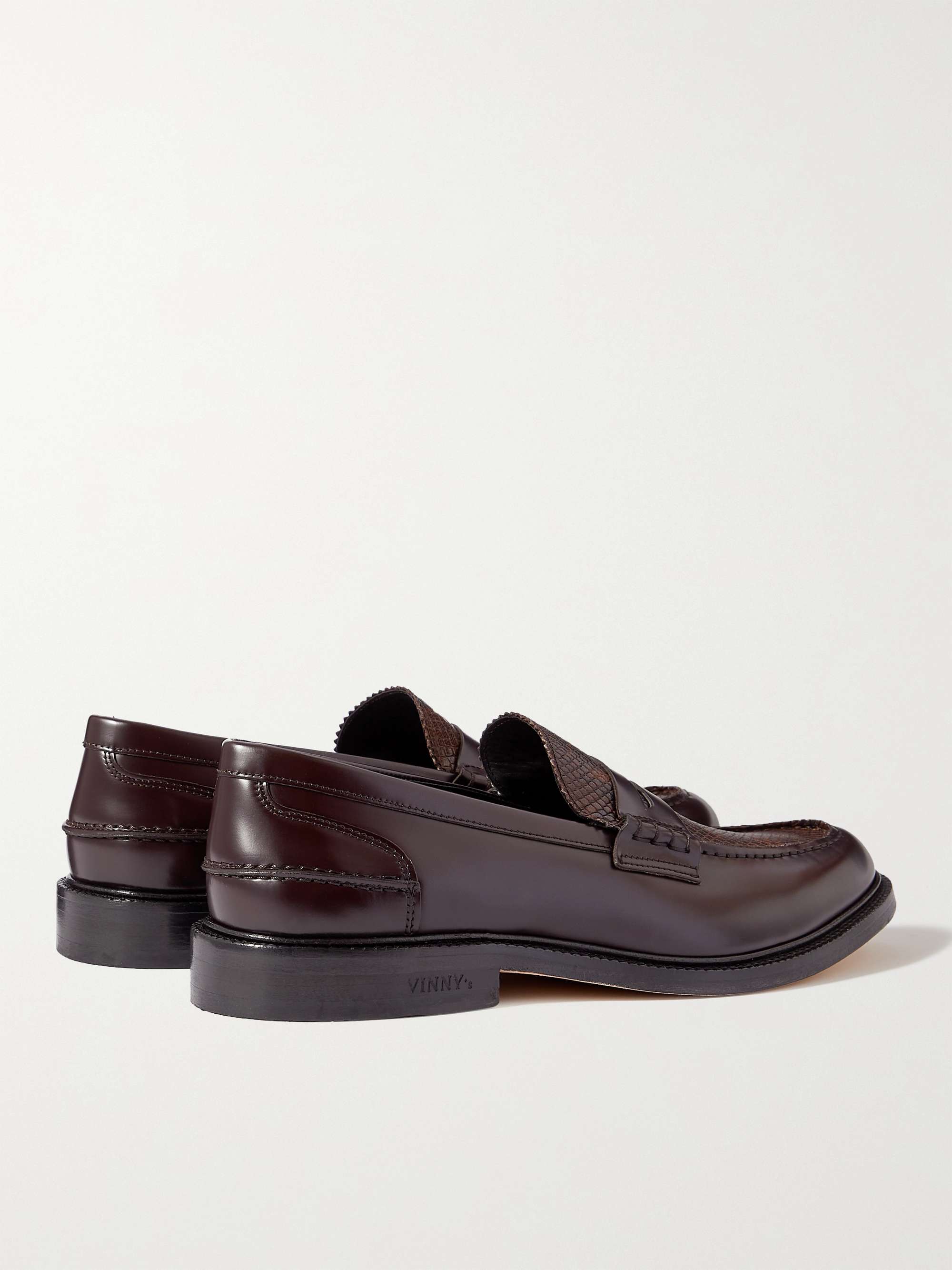 VINNY'S Power Townee Panelled Snake-Effect Leather Penny Loafers