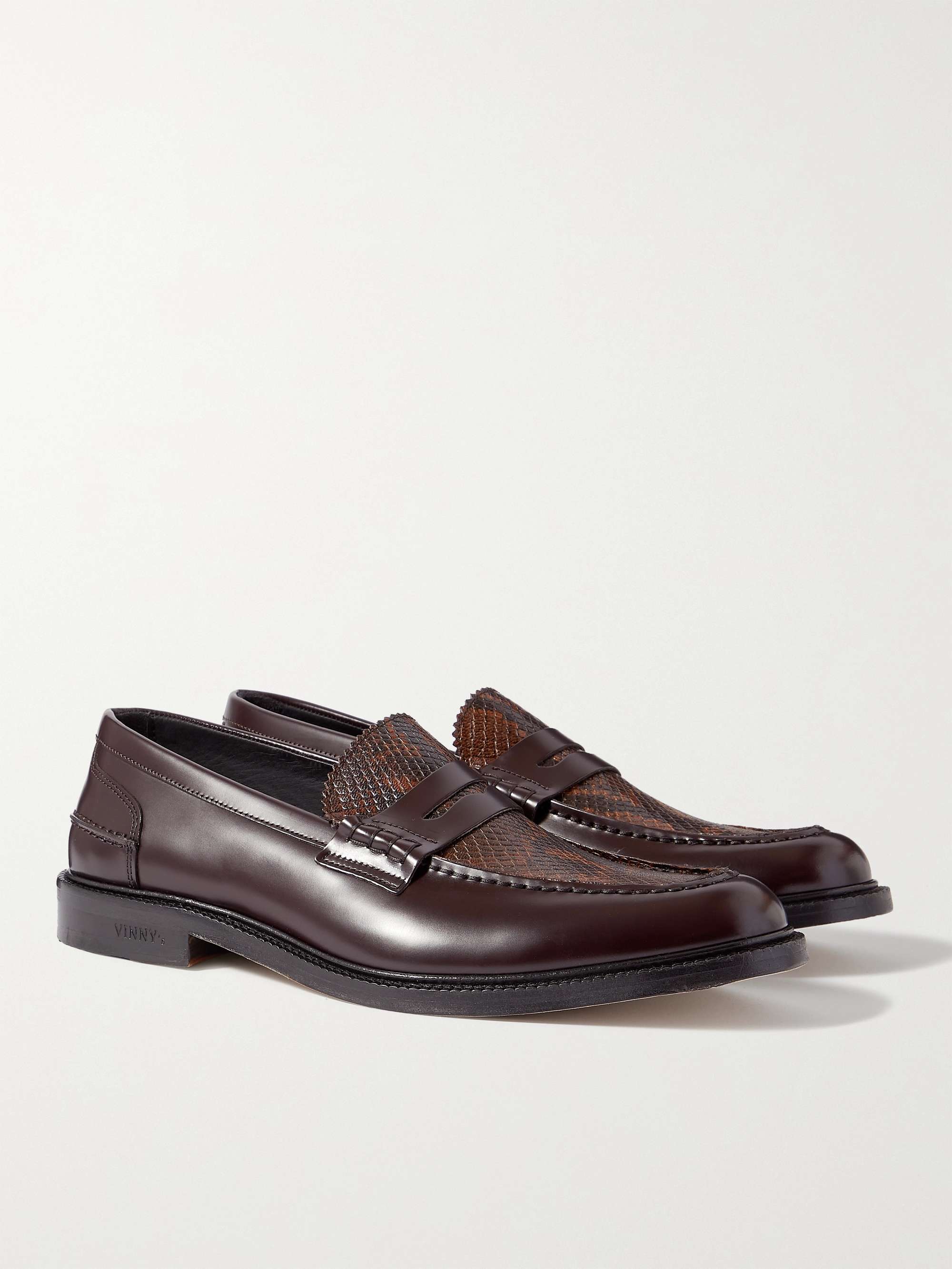 VINNY'S Power Townee Panelled Snake-Effect Leather Penny Loafers