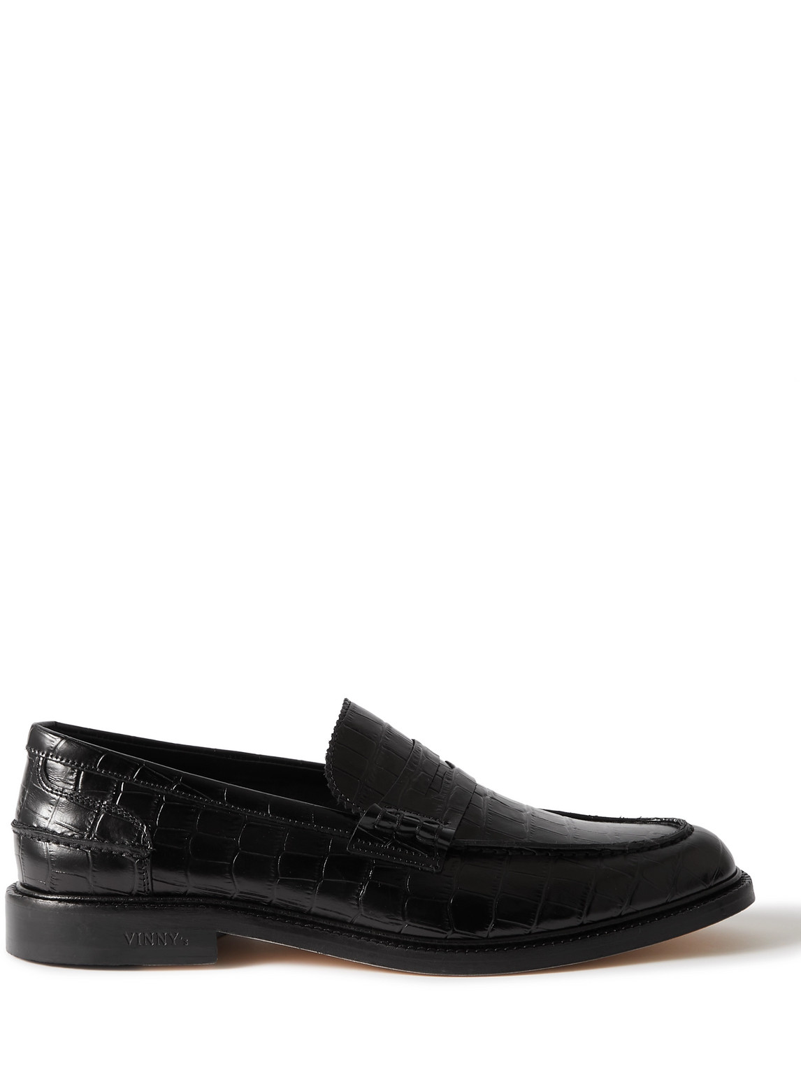 Vinny's Romeo Croc-effect Leather Penny Loafers In Black