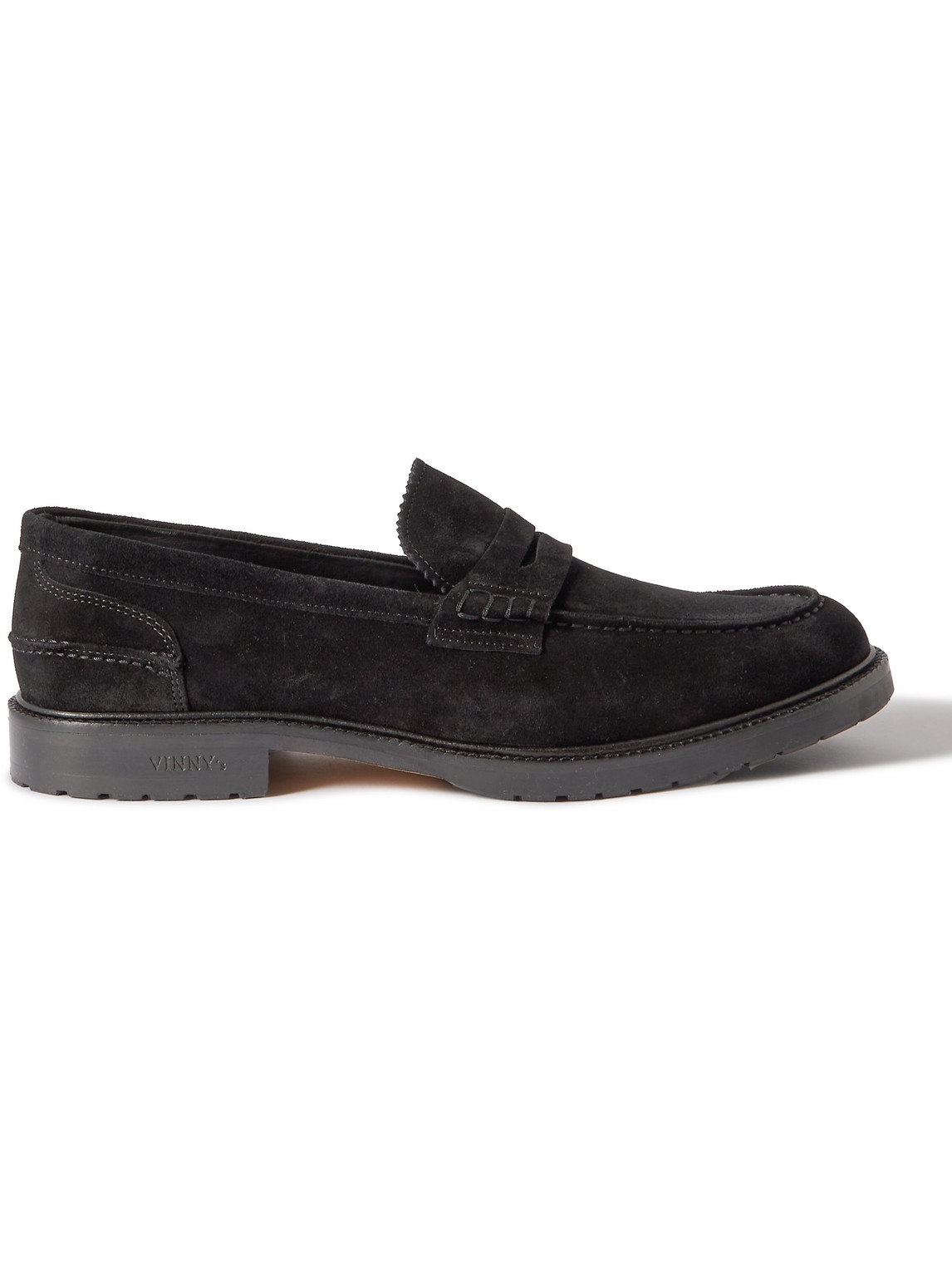 Vinny's Grand Townee Suede Penny Loafers In Black