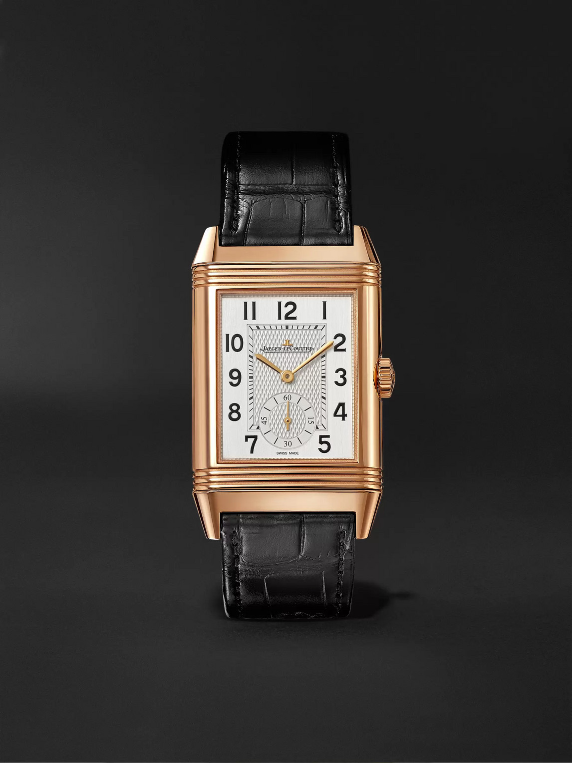 Jaeger-lecoultre Reverso Classic Large Duoface Small Seconds Hand-wound 28.3mm 18-karat Rose Gold And Alligator Watch In Silver