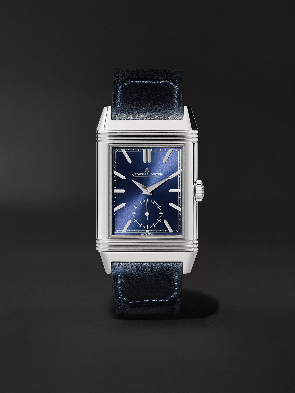 JAEGER-LECOULTRE REVERSO TRIBUTE DUOFACE HAND-WOUND 28.3MM STAINLESS STEEL AND LEATHER WATCH, REF. NO. 3988482