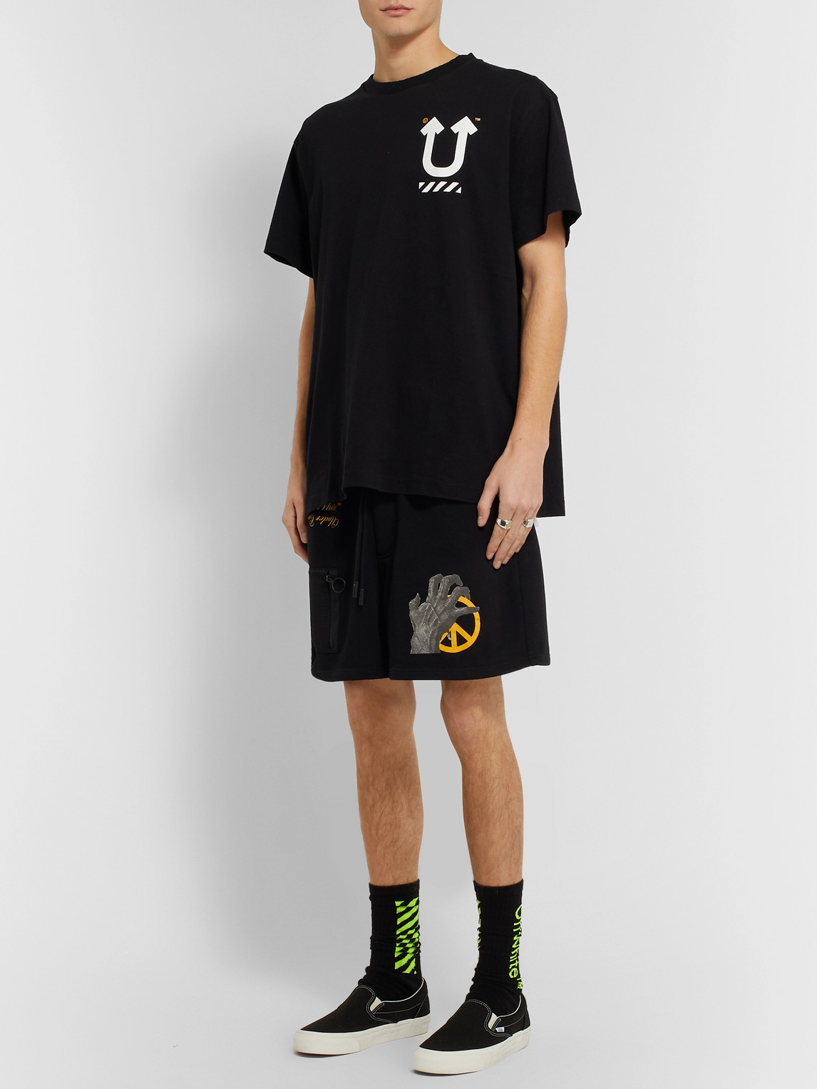 OFF-WHITE UNDERCOVER PRINTED LOOPBACK COTTON-JERSEY SHORTS