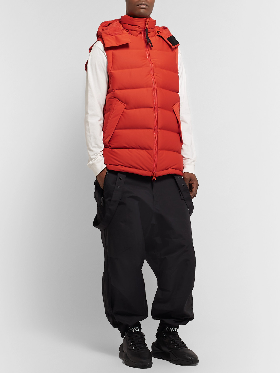 Y-3 Logo-print Quilted Shell Down Hooded Gilet In Orange