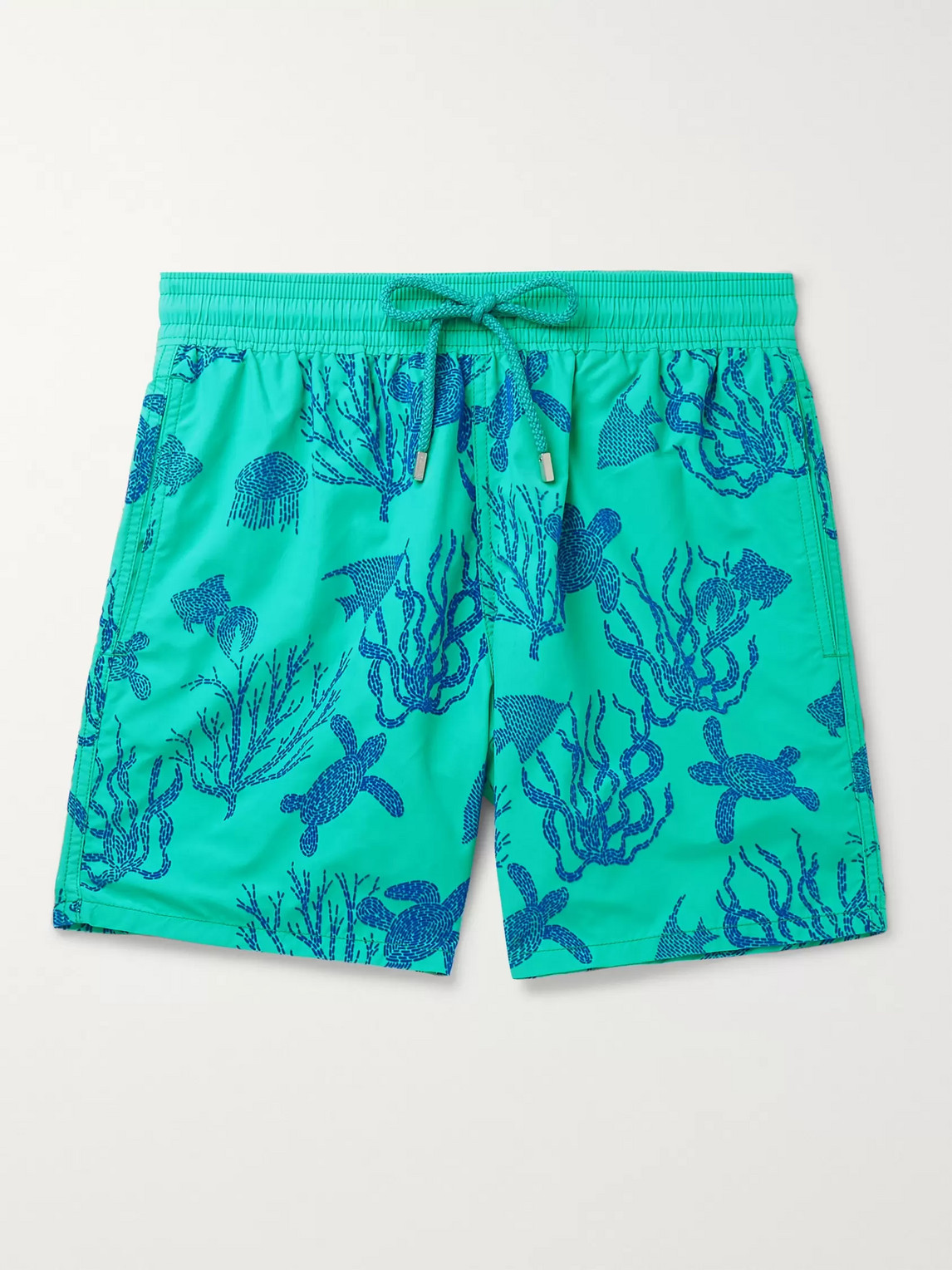 Vilebrequin Moorea Wide-leg Mid-length Wide-leg Flocked Swim Shorts In Green