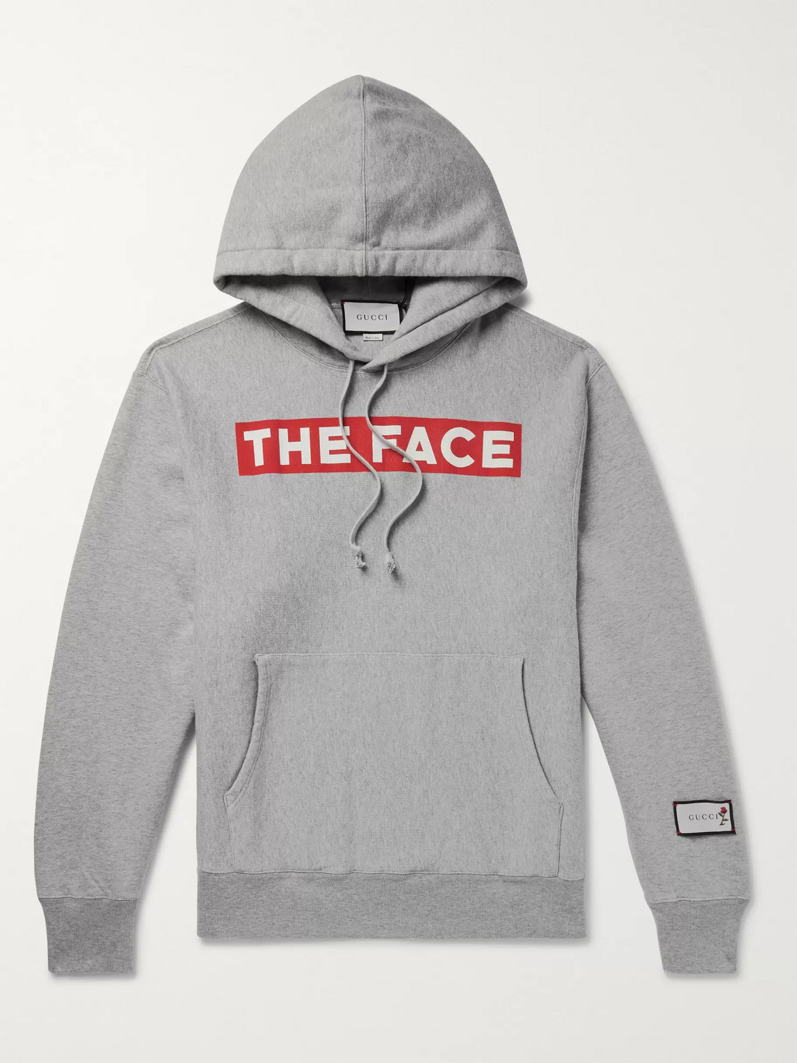GUCCI THE FACE OVERSIZED LOGO-PRINT MÉLANGE LOOPBACK COTTON-JERSEY HOODIE