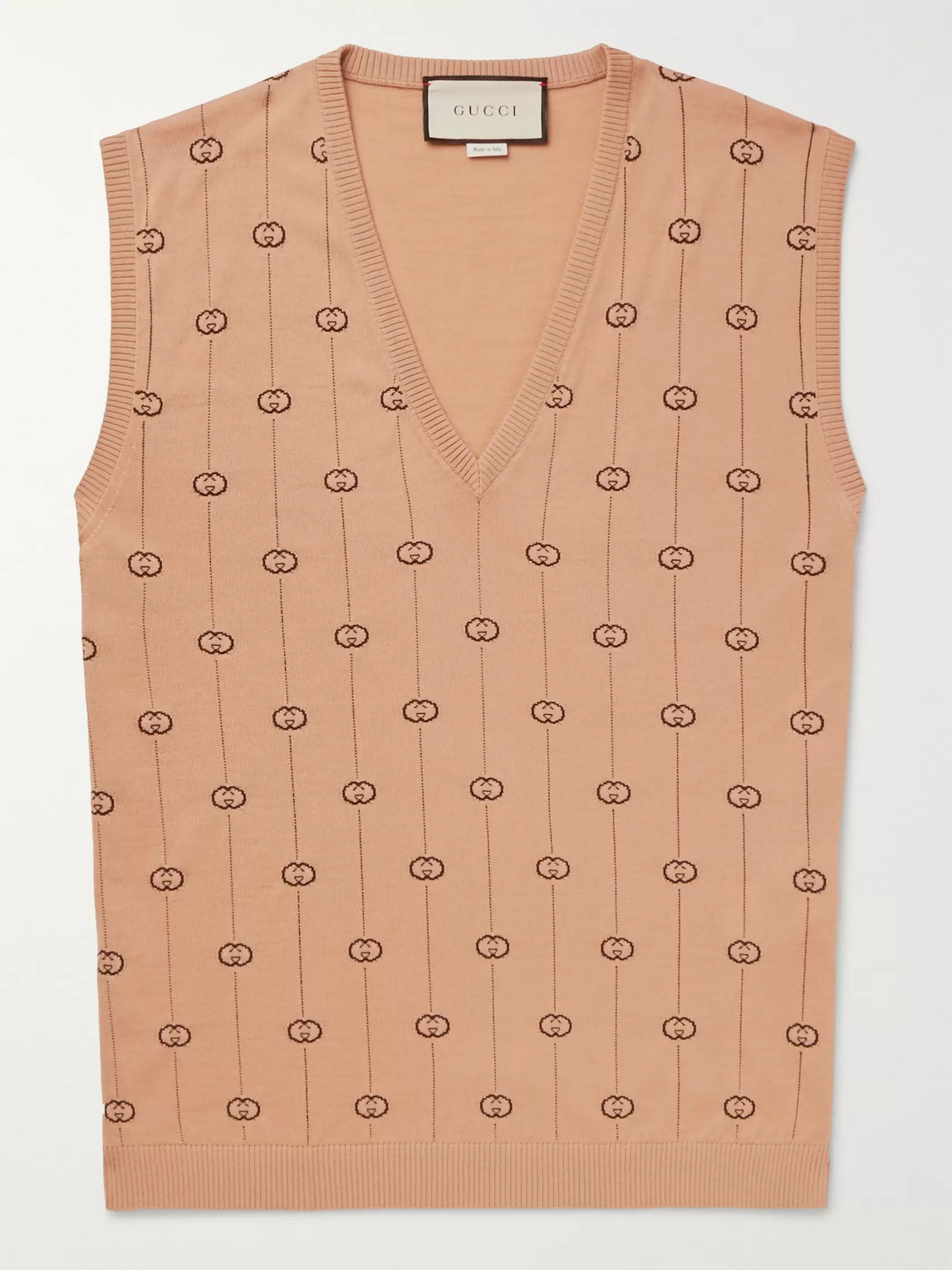 Gucci Logo-jacquard Wool-blend Sweater Vest In Brown