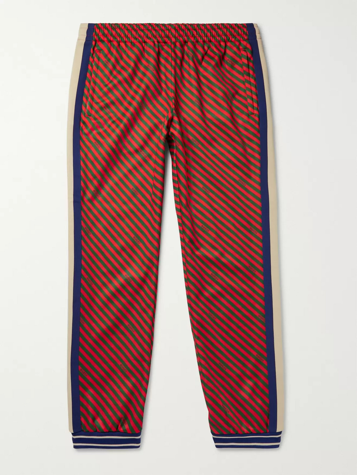 Gucci Tapered Webbing-trimmed Printed Tech-jersey Track Pants In Multi