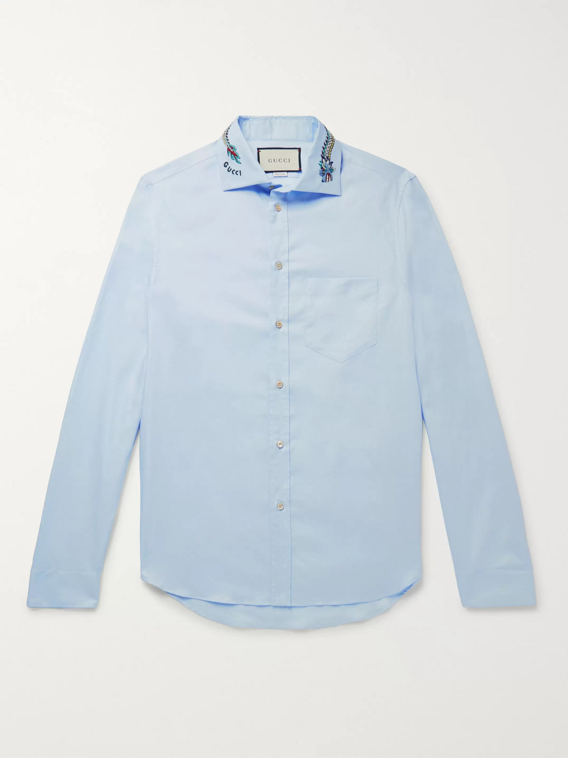Gucci Logo-embroidered Cotton Oxford Shirt In Blue