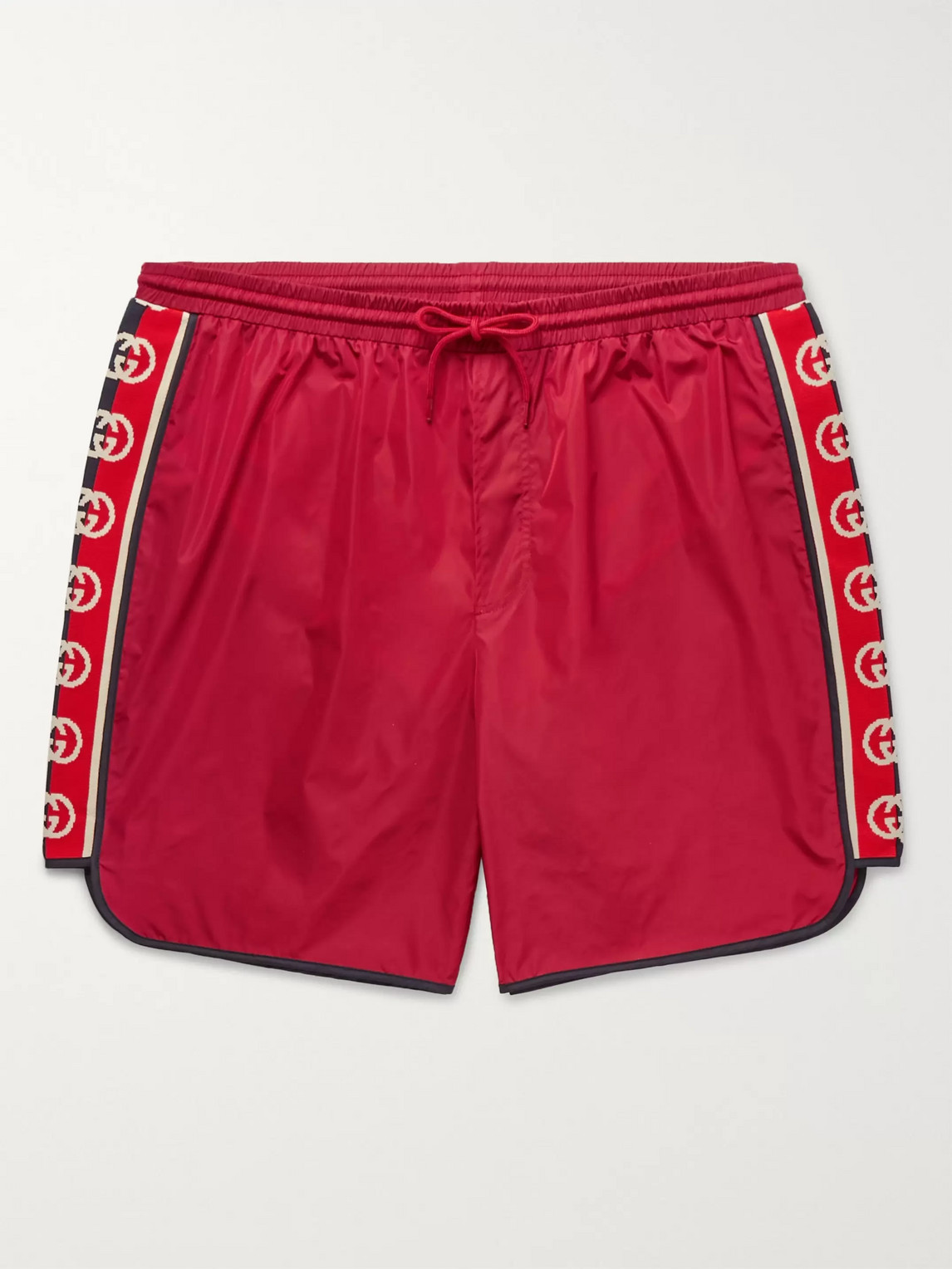 Gucci Slim-fit Mid-length Logo Webbing-trimmed Swim Shorts In Red
