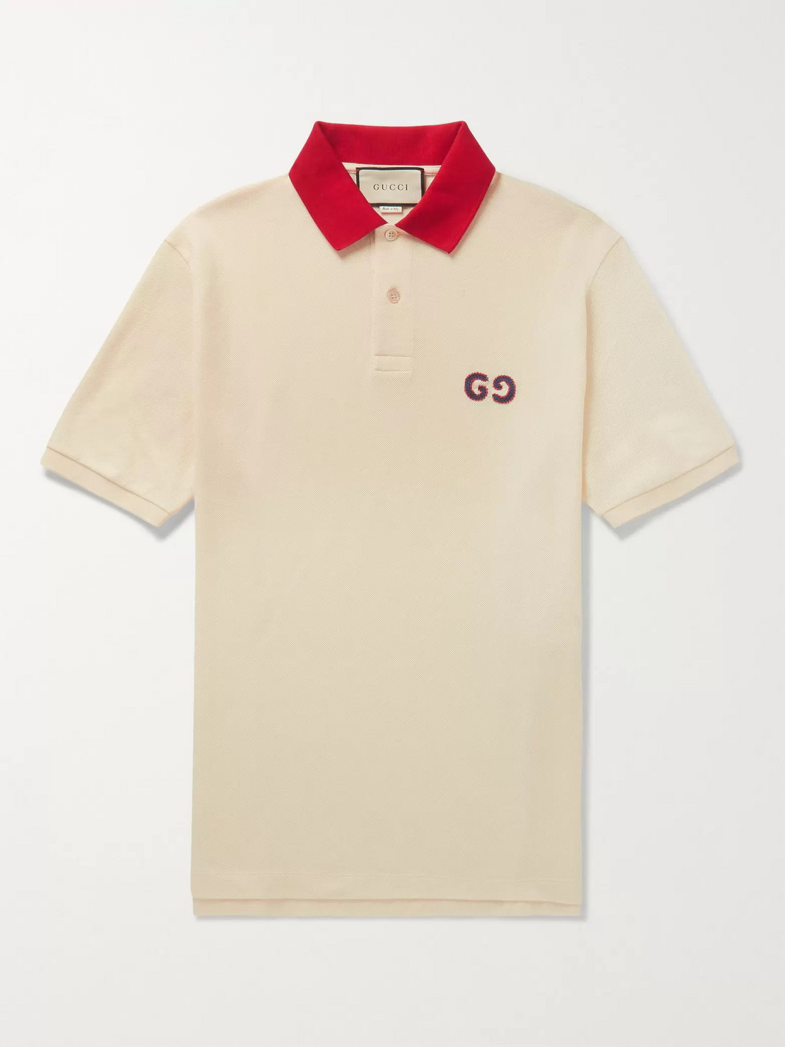 Gucci Logo-embroidered Stretch-cotton Piqué Polo Shirt In Neutrals