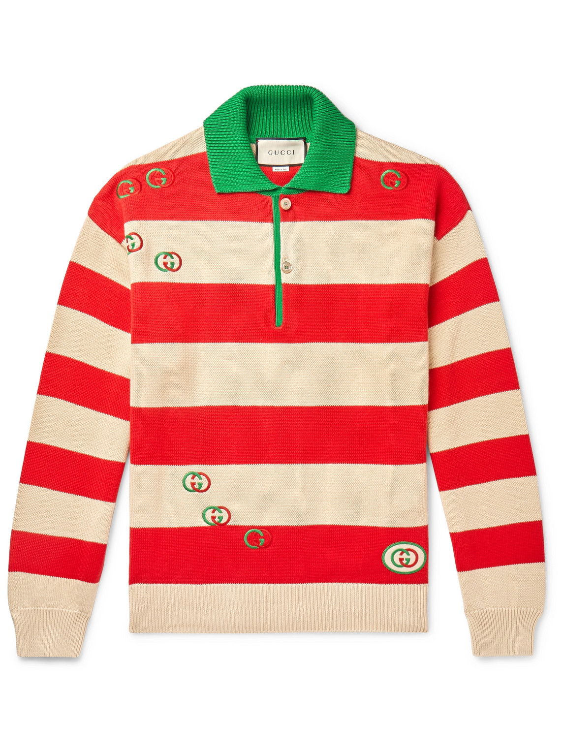 Logo-Embroidered Striped Cotton Half-Placket Sweater