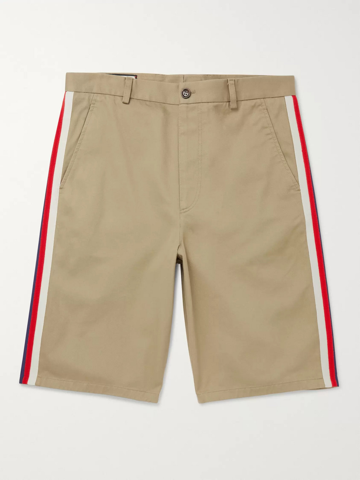 Gucci Webbing-trimmed Cotton-twill Bermuda Shorts In Neutrals