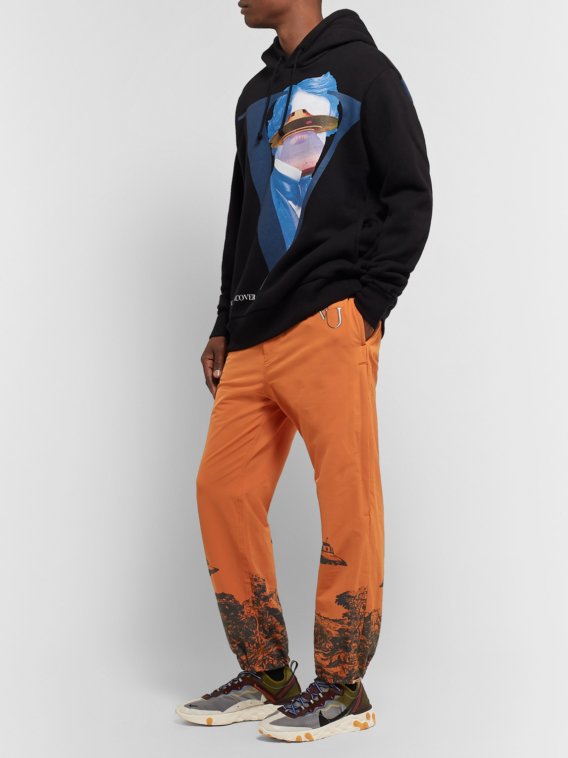 UNDERCOVER VALENTINO TAPERED PRINTED AND EMBROIDERED NYLON-BLEND SWEATPANTS