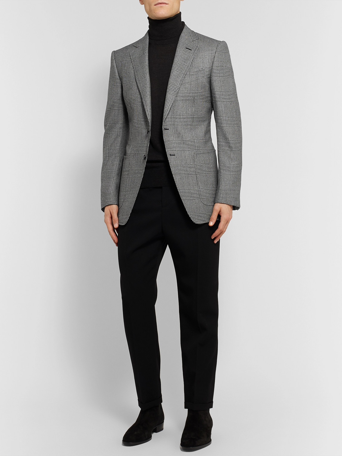 Tom Ford Grey O'connor Slim-fit Prince Of Wales Checked Wool Blazer In Gray