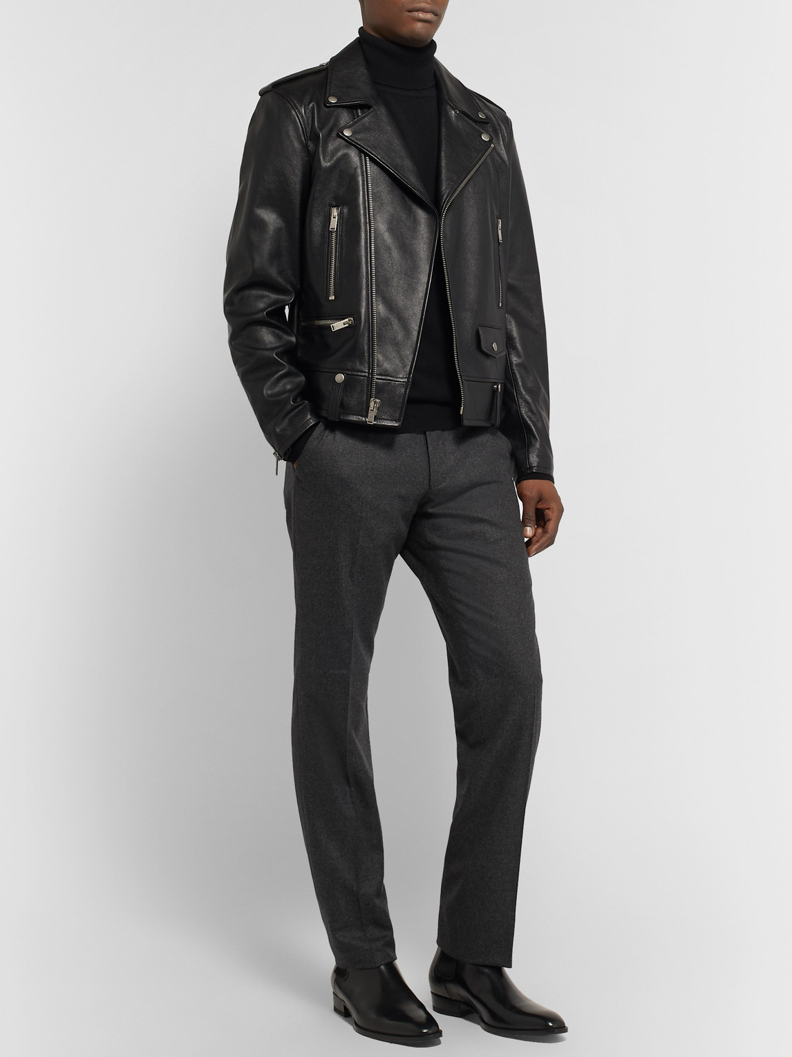 Tom Ford Black Shelton Slim-fit Wool-flannel Trousers In Grey