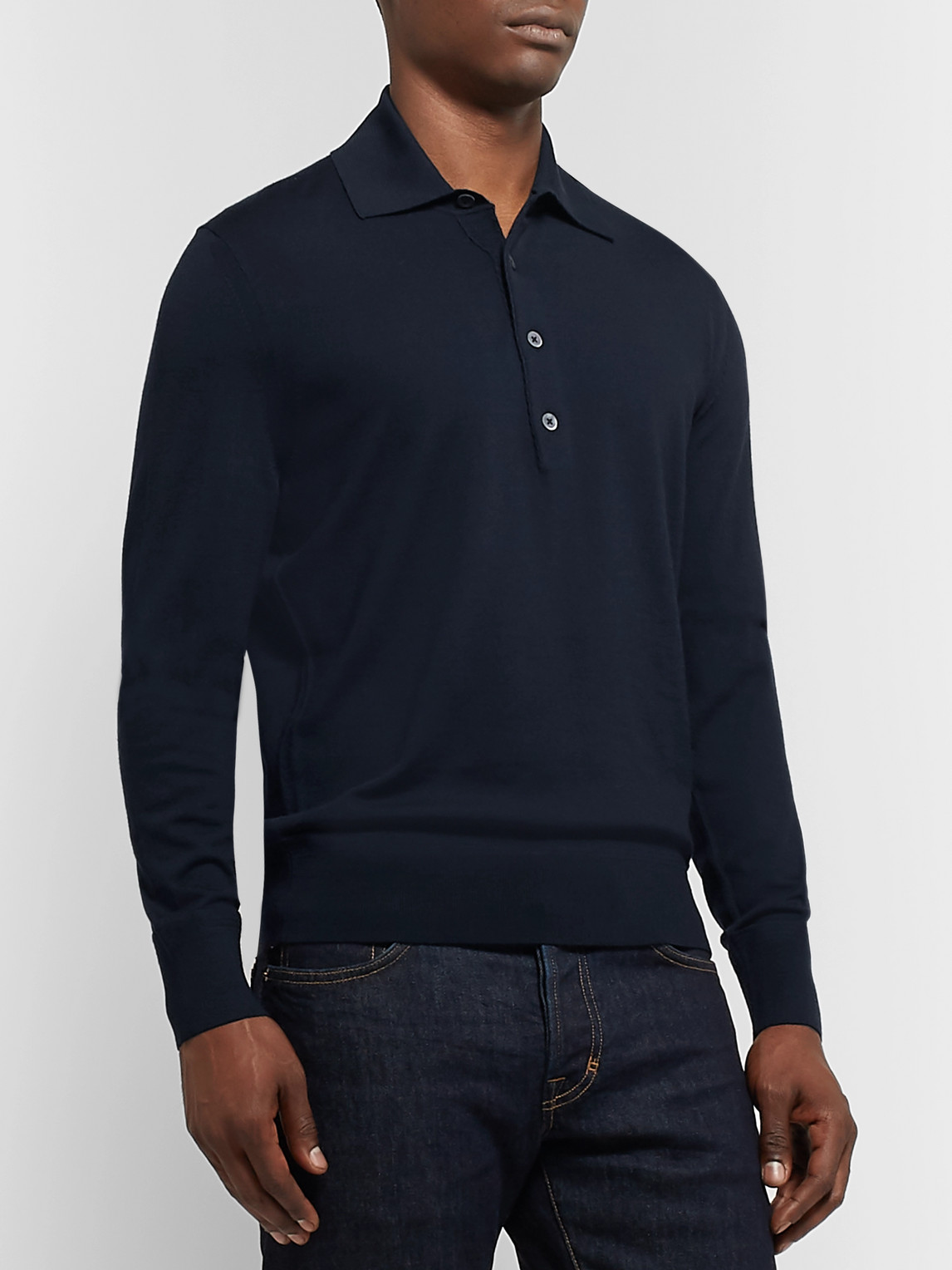 Tom Ford Slim-fit Wool Polo Shirt In Blue | ModeSens