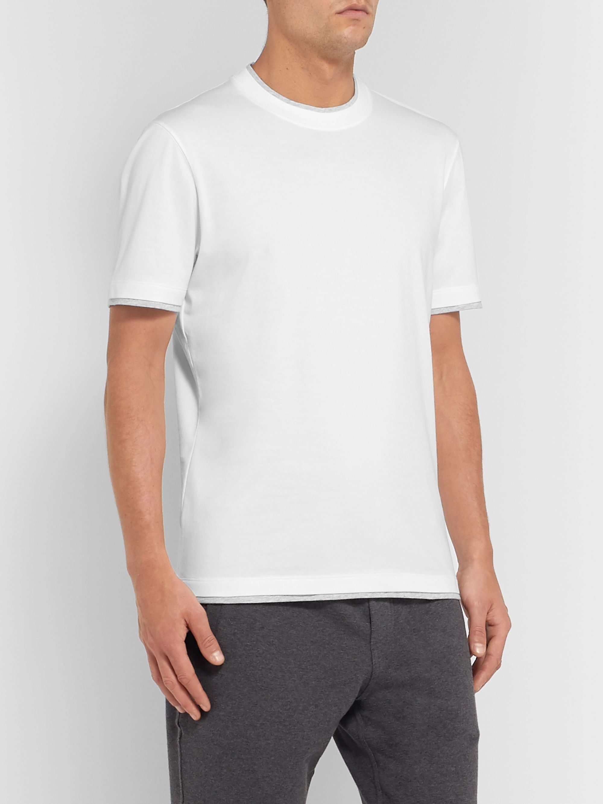 White Slim-Fit Layered Cotton-Jersey T-Shirt | Brunello Cucinelli | MR ...