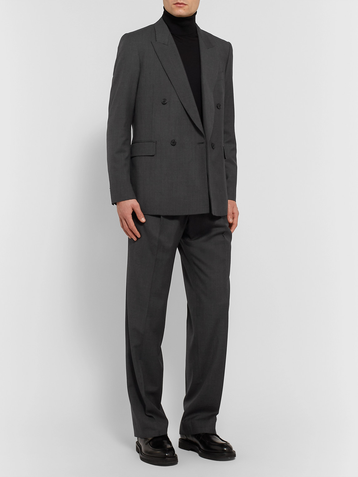 THE ROW DARK-GREY COLIN DOUBLE-BREASTED MÉLANGE WOOL SUIT JACKET