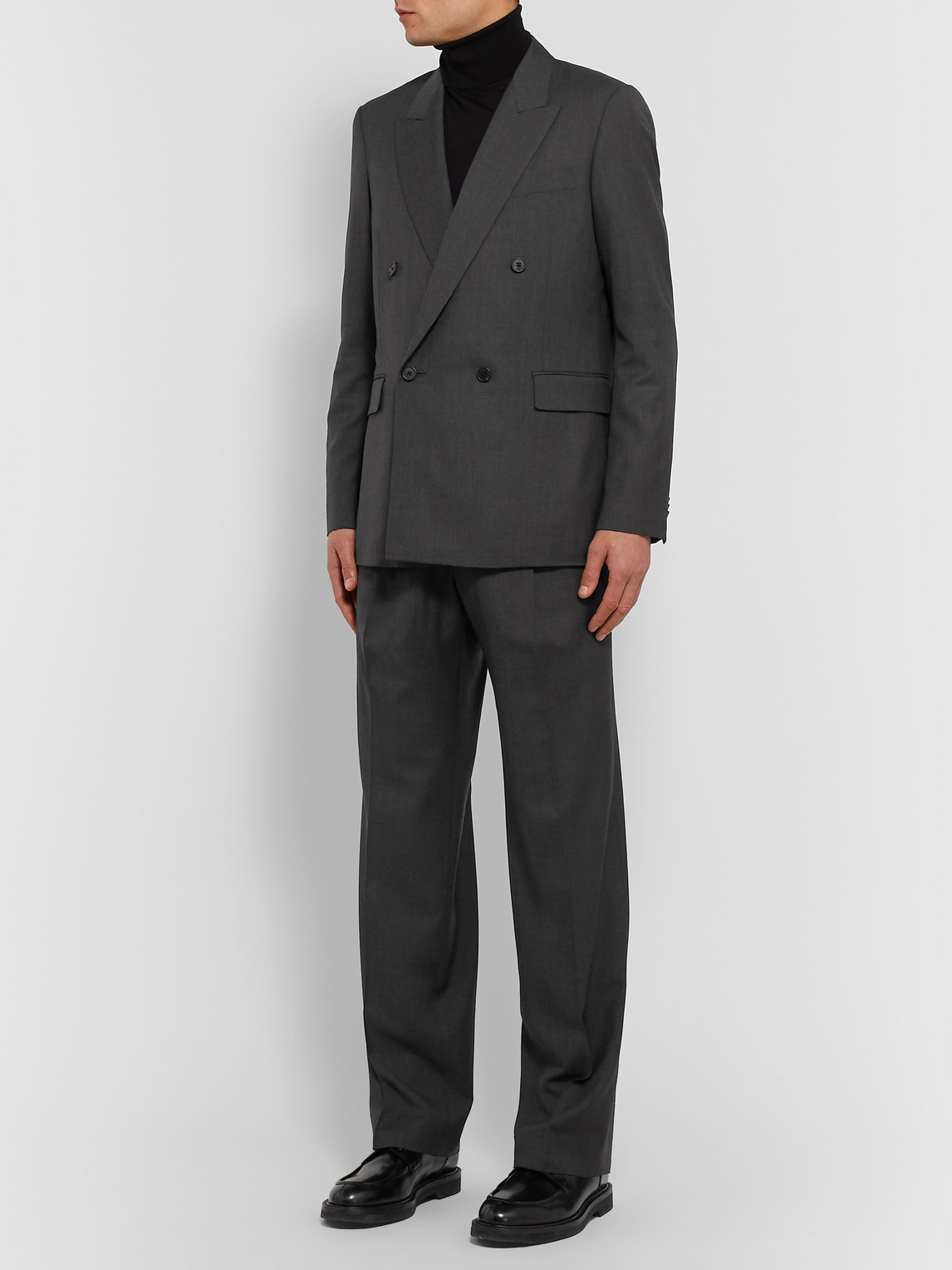 The Row Dark-grey Colin Double-breasted Mélange Wool Suit Jacket In Gray