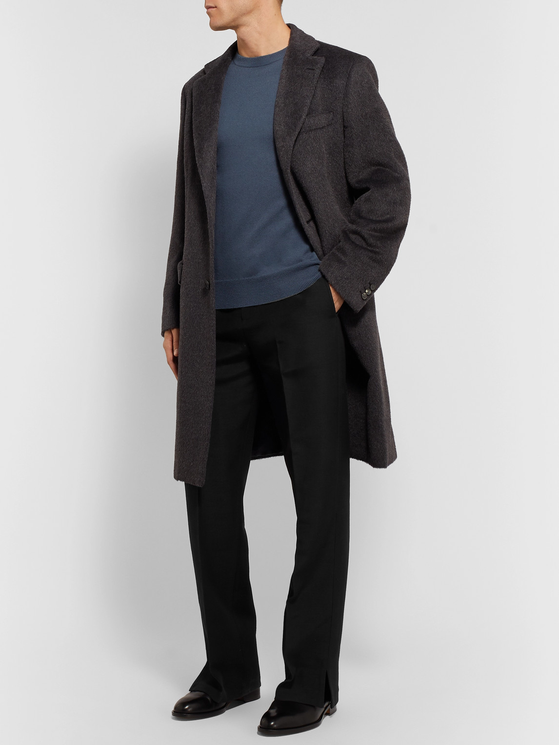 Dunhill Black Wide-leg Split-hem Silk And Virgin Wool-blend Trousers
