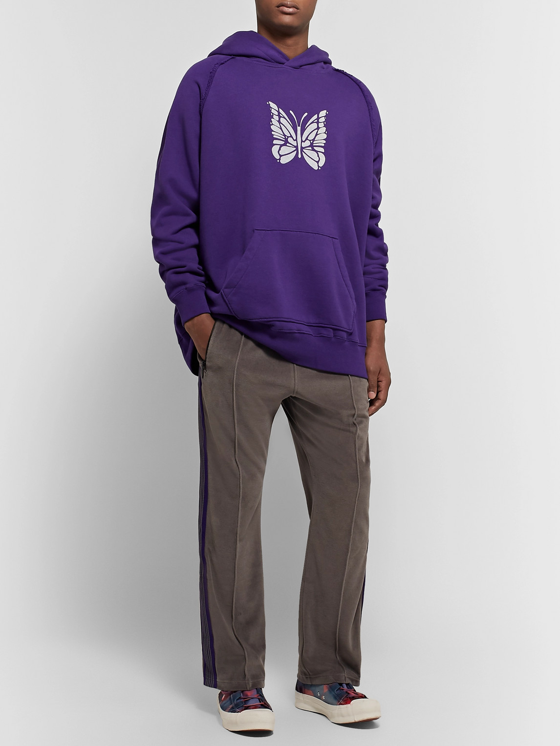 Needles Oversized Logo-print Loopback Cotton-jersey Hoodie In Purple
