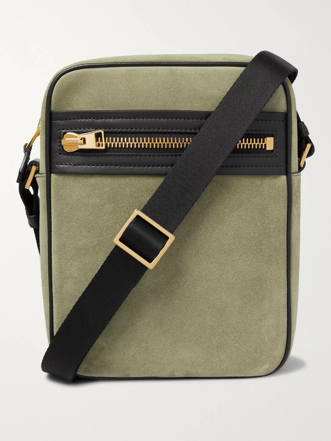 Tom Ford Leather-trimmed Suede Messenger Bag In Green