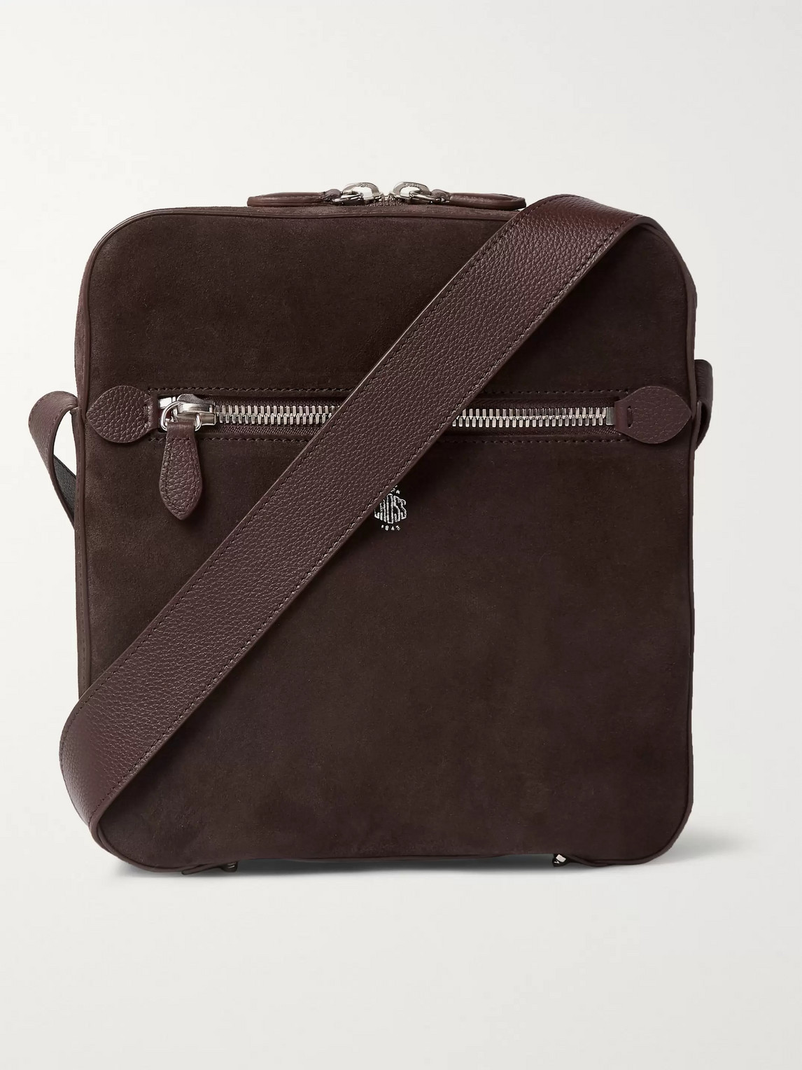 Mark Cross Baker Leather-trimmed Suede Messenger Bag In Brown
