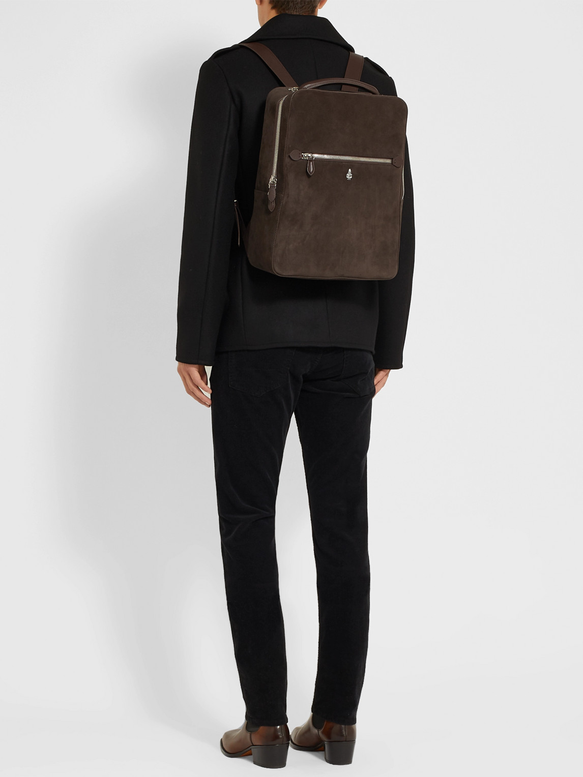 Mark Cross Alexander Leather-trimmed Suede Backpack In Brown