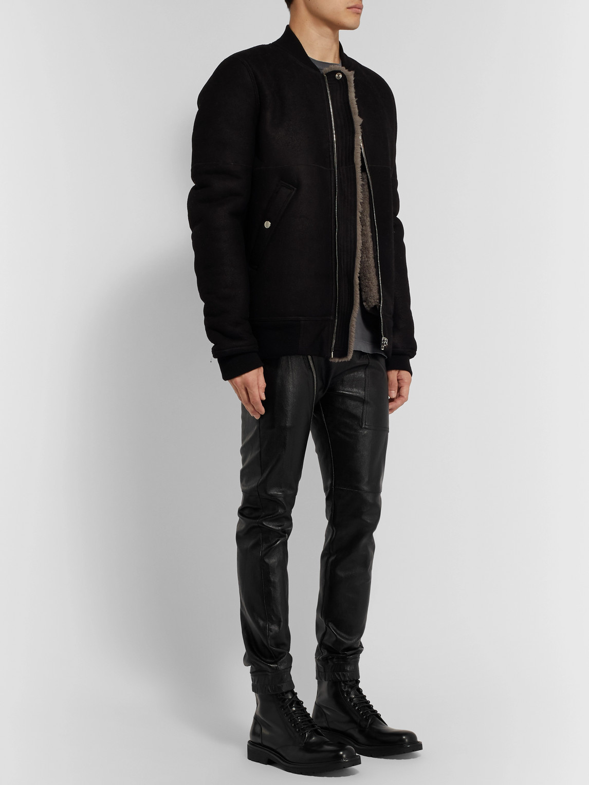 Rick Owens Slim-fit Leather Trousers In Black