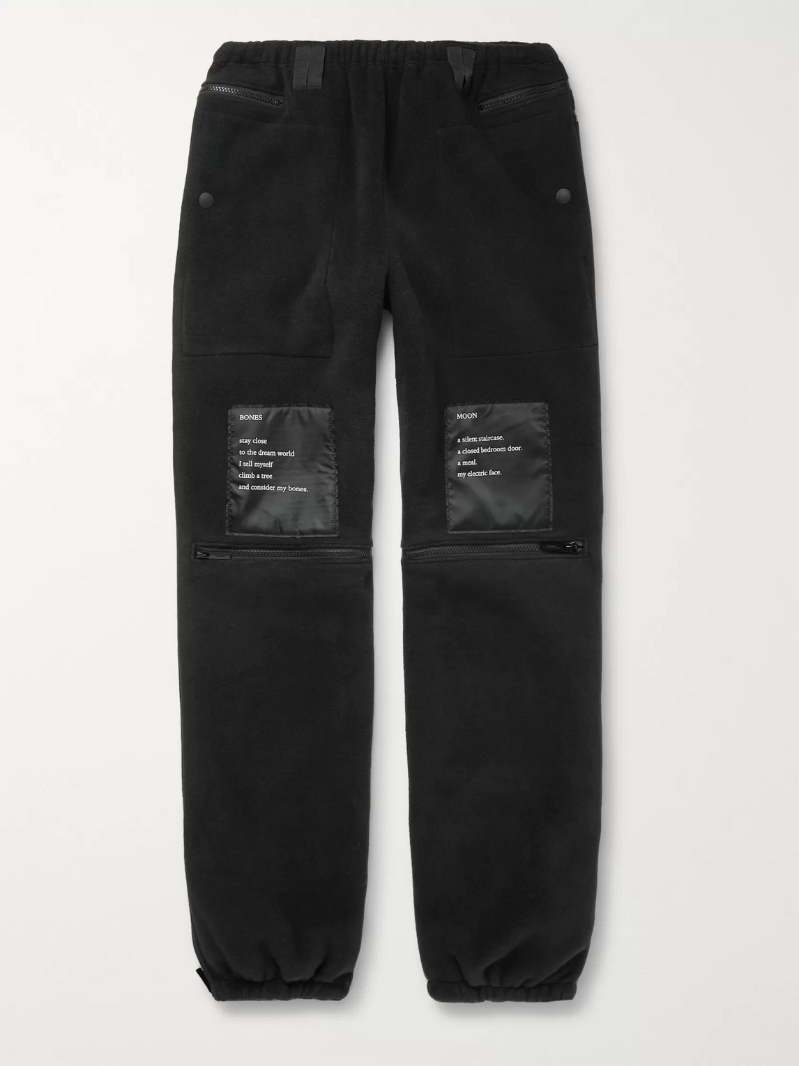 Takahiromiyashita The Soloist Tapered Printed Satin-trimmed Fleece Track Trousers In Black