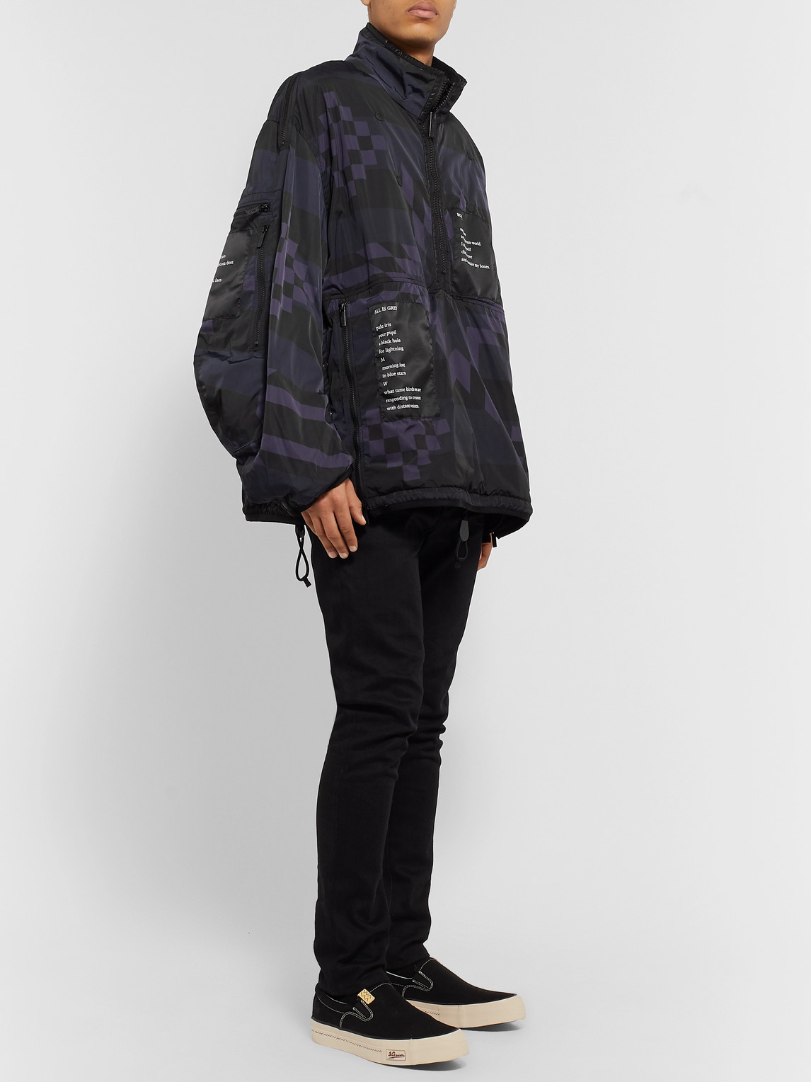 Takahiromiyashita The Soloist Oversized Printed Padded Nylon Half-zip Jacket In Purple