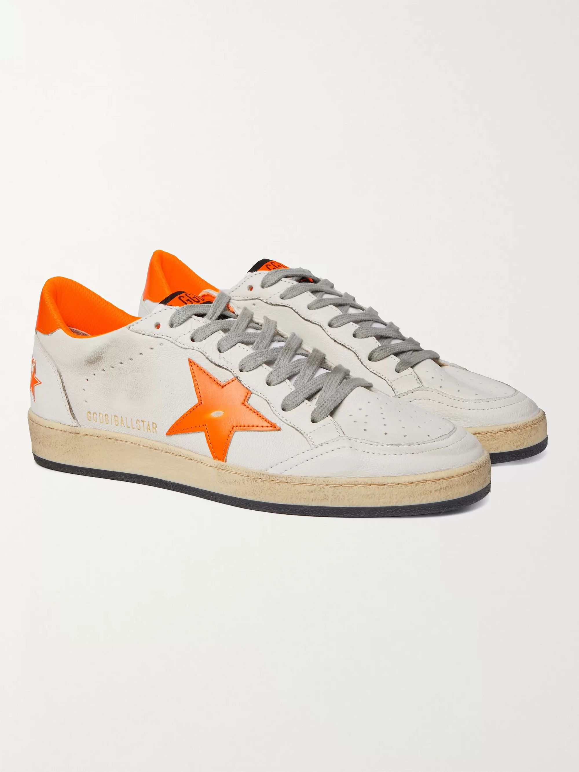 White Ball Star Distressed Leather Sneakers Golden Goose Mr Porter