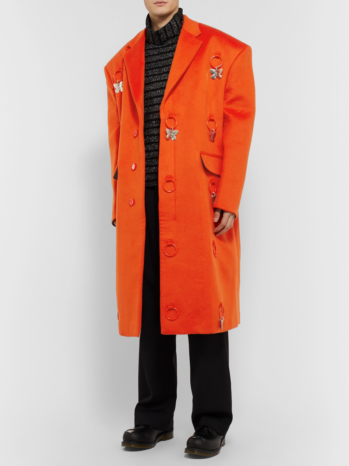 Raf Simons Embellished Virgin Wool And Cashmere-blend Overcoat In Orange