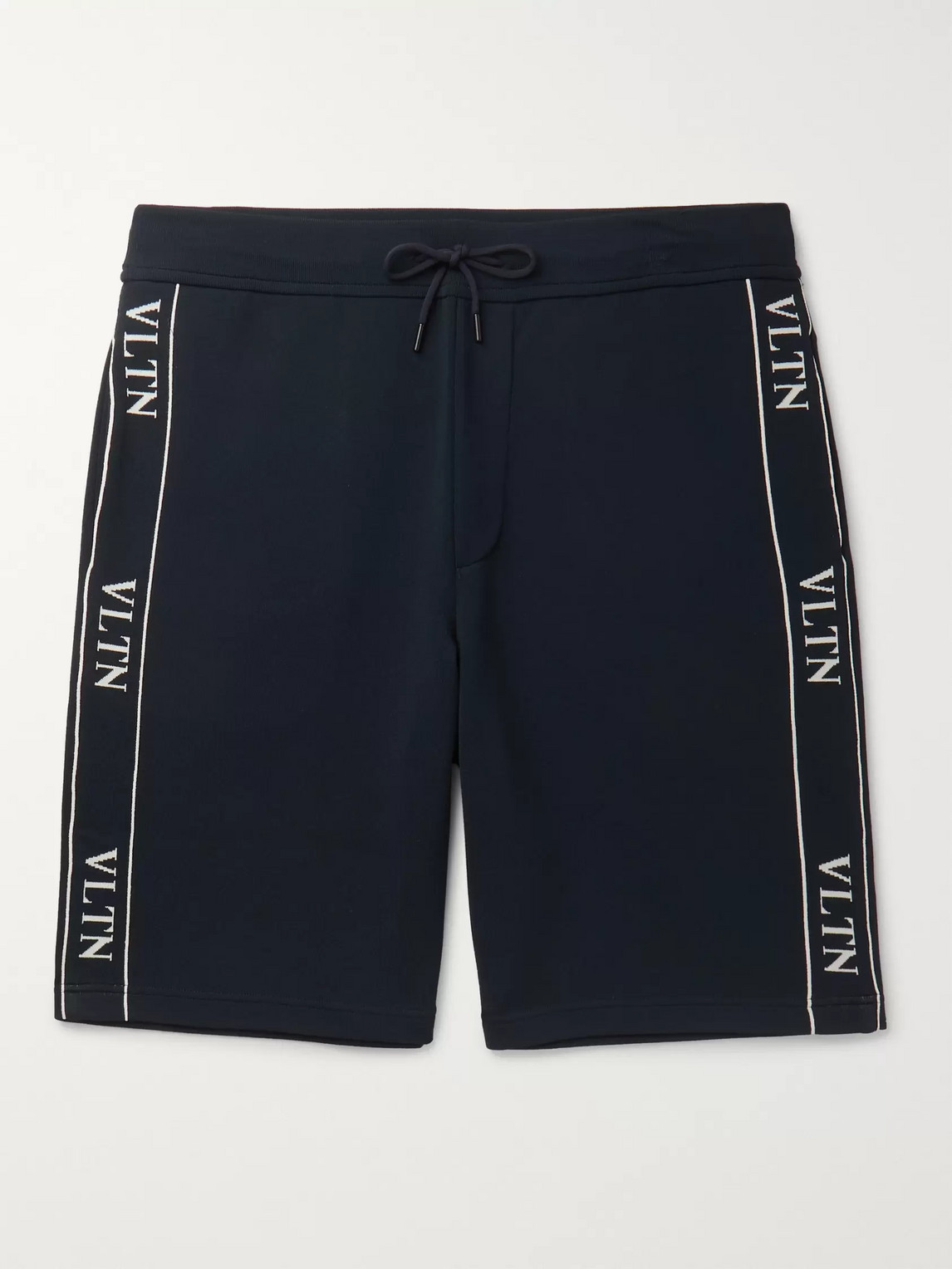Valentino Logo-jacquard Stretch-knit Shorts In Blue