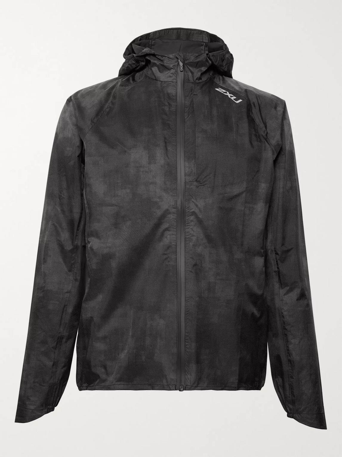 2xu Pursuit Ac Printed Waterproof Nylon Hooded Jacket In Grey