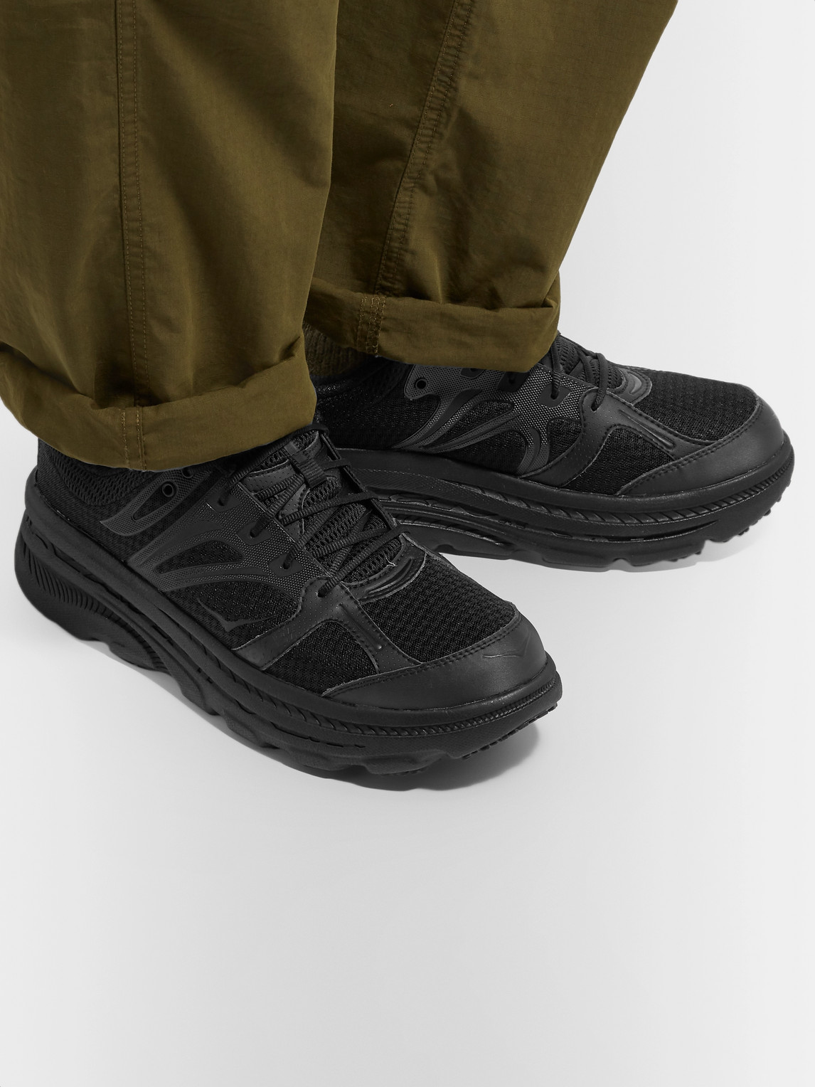 Shop Hoka One One + Engineered Garments Bondi B Rubber-trimmed Mesh Sneakers In Black