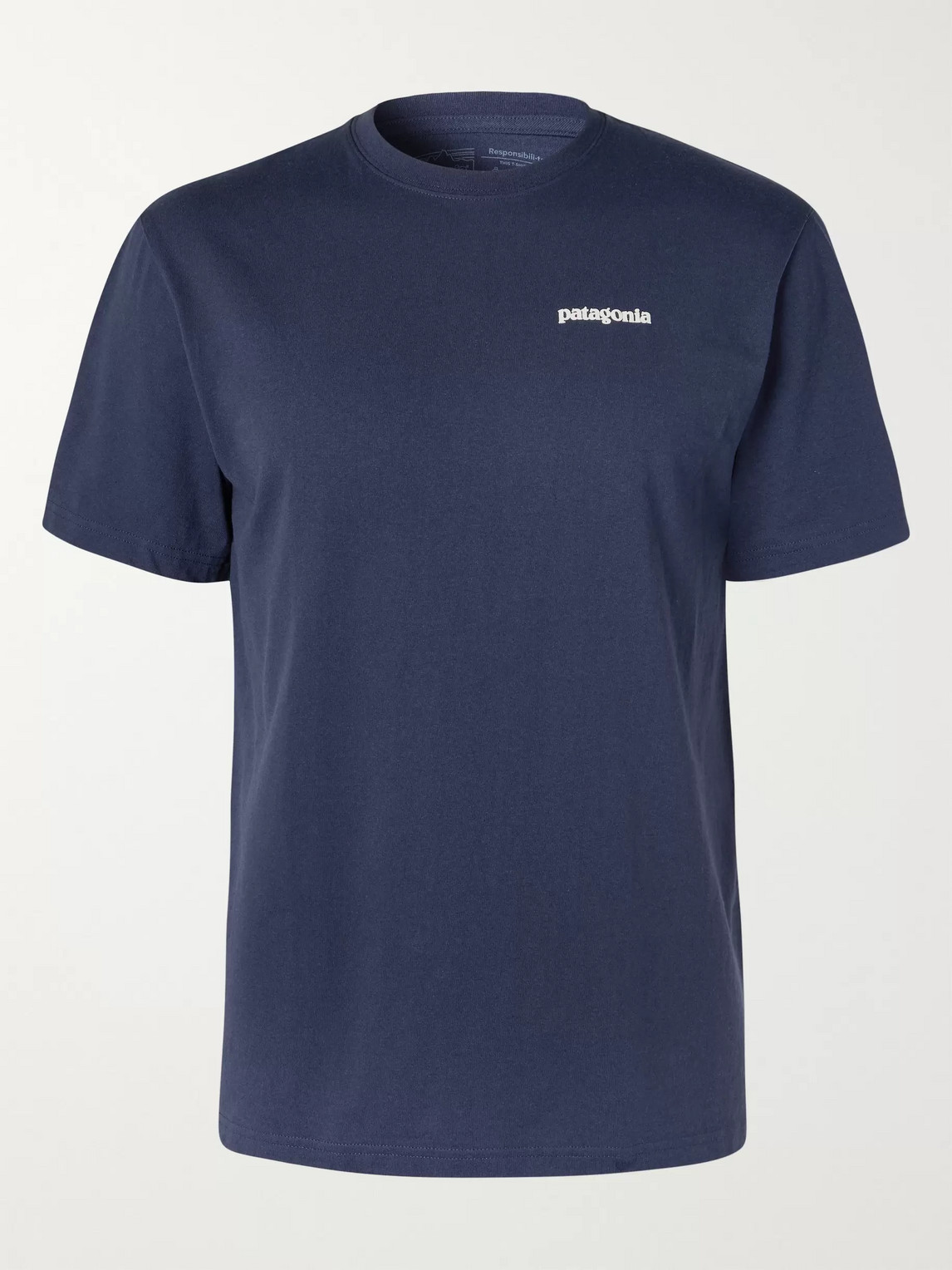 Patagonia P-6 Logo Responsibili-tee Printed Cotton-blend Jersey T-shirt In Blue