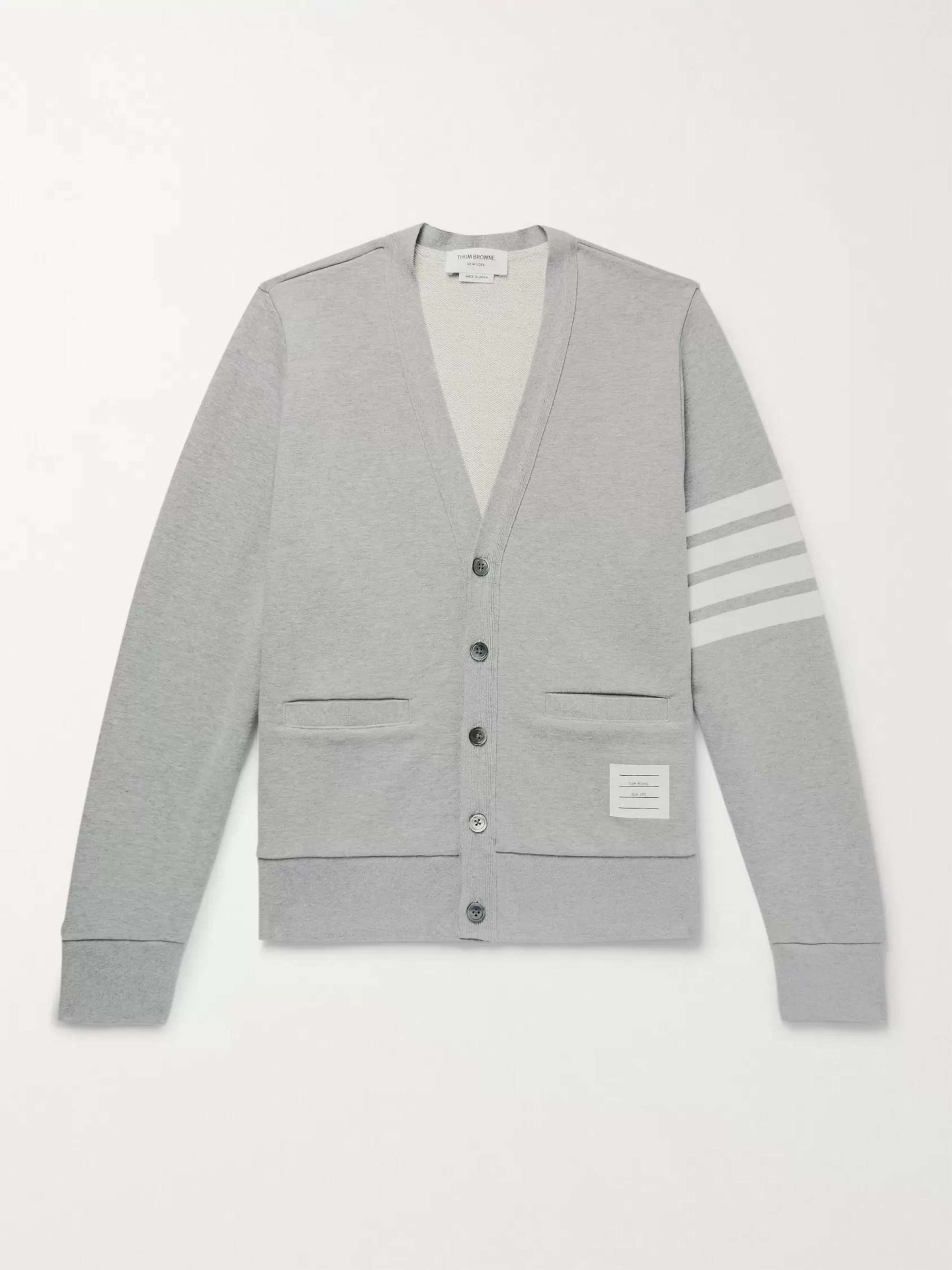 THOM BROWNE Striped Loopback Cotton-Jersey Cardigan,Gray