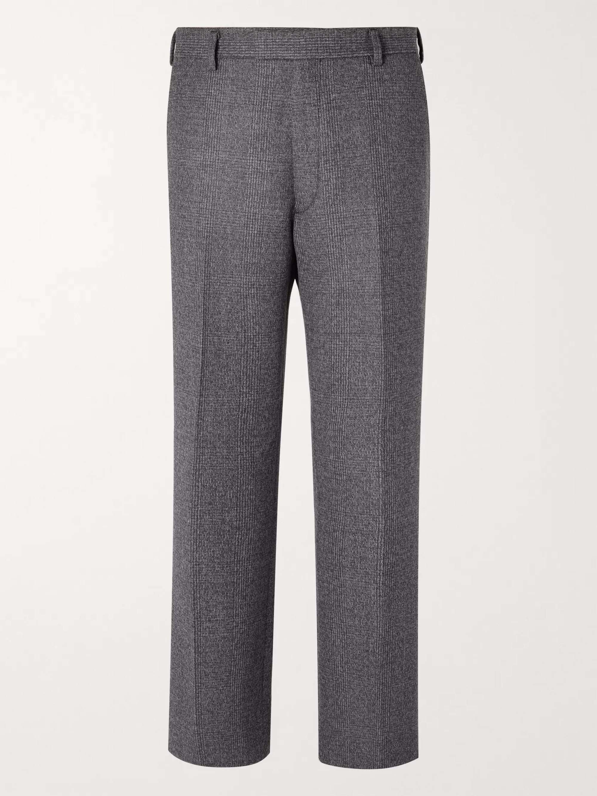PRADA Grey Wide-Leg Prince of Wales Checked Virgin Wool-Blend Suit Trousers