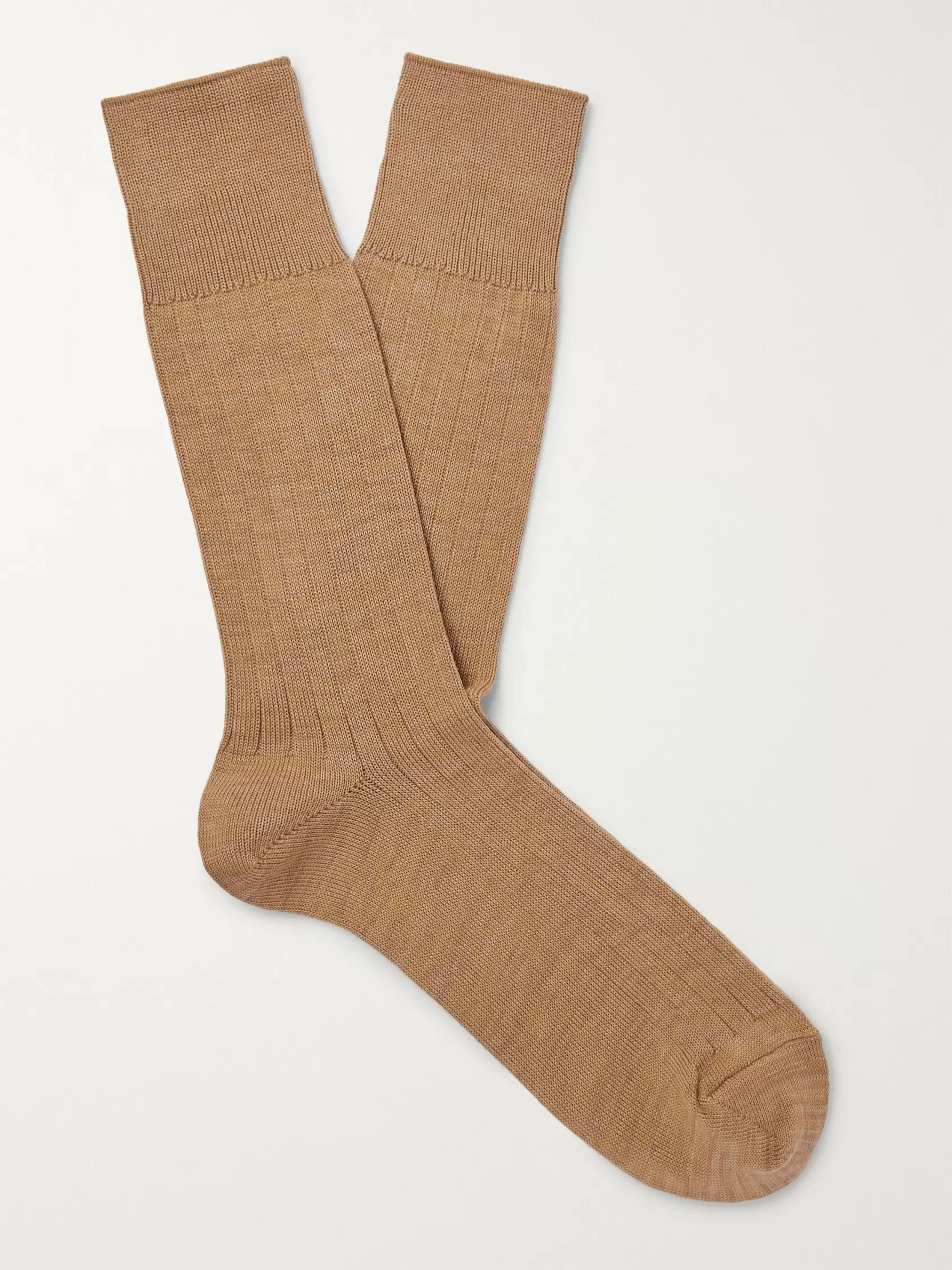 Mr P. Ribbed Cotton-Blend Socks