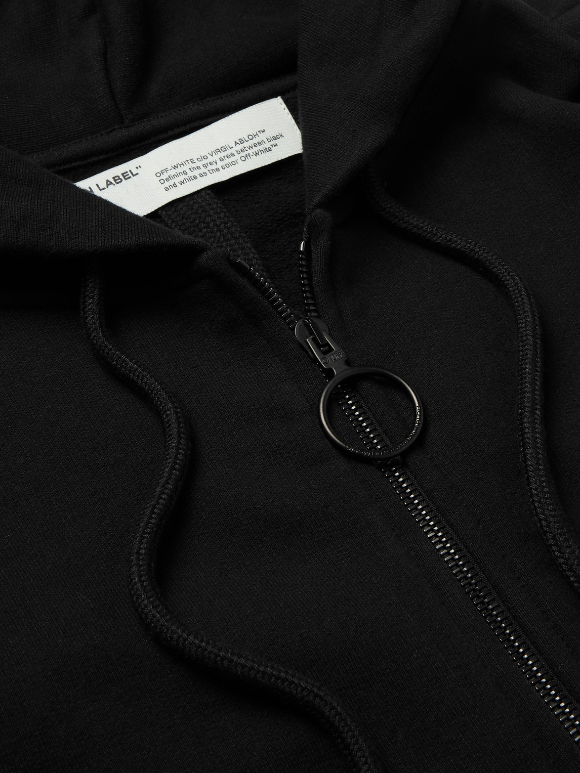 Shop Off-white Printed Loopback Cotton-jersey Zip-up Hoodie In Black