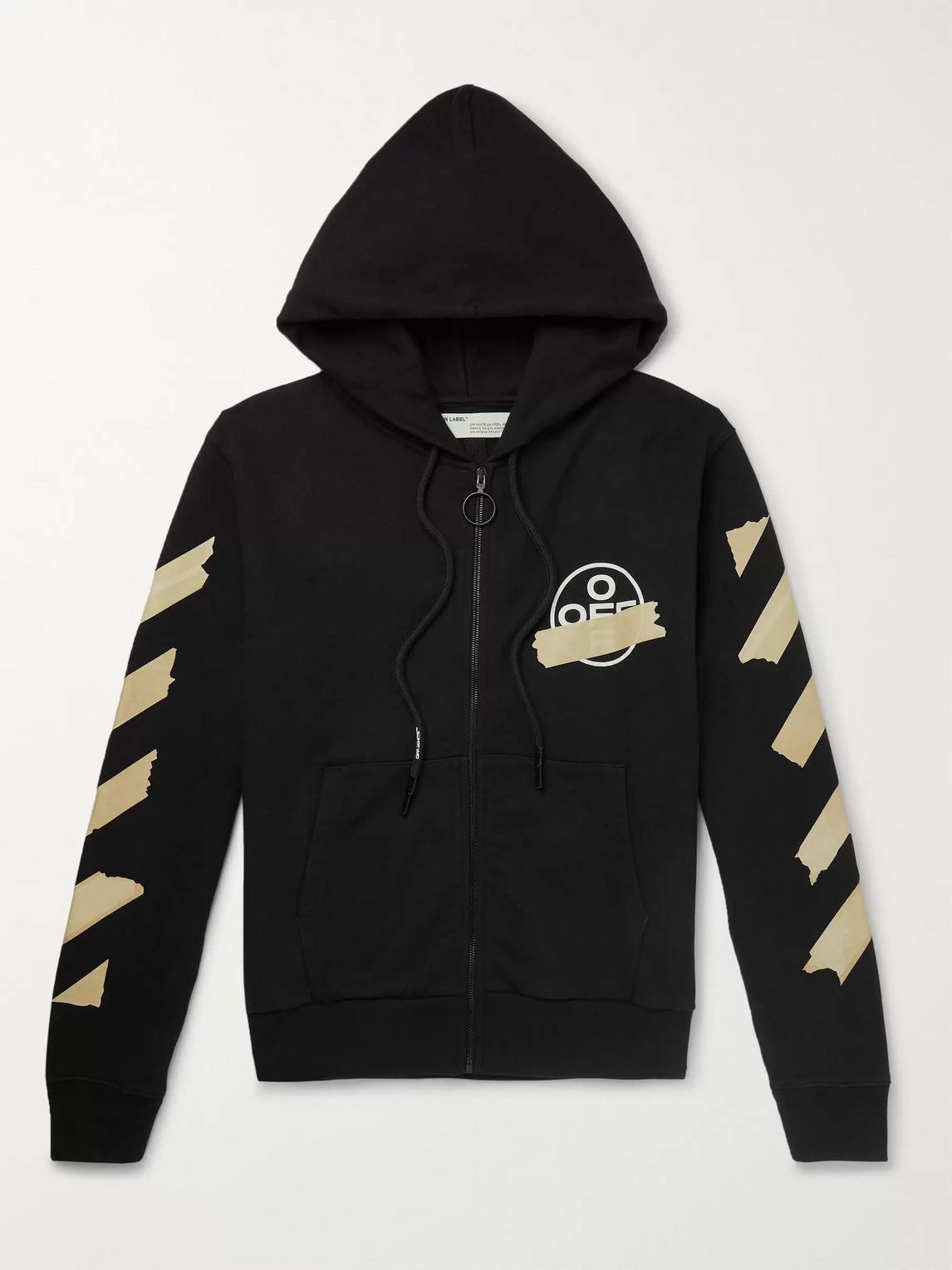 Shop Off-white Printed Loopback Cotton-jersey Zip-up Hoodie In Black